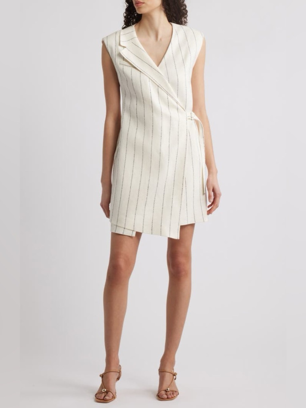 Boss Dagania Pinstripe Sleeveless
Linen Blend Sheath Dress White Navy